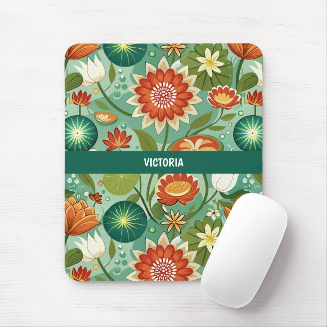 Pond Life Floral Custom Pattern Mouse Pad (With Mouse)