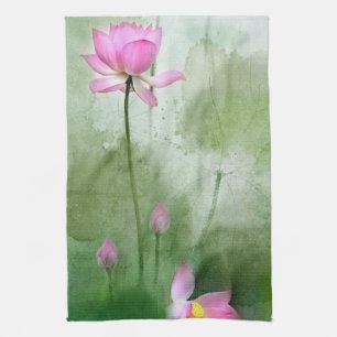 POND LOTUS l Chinese Brush Painting Art Kitchen Towel