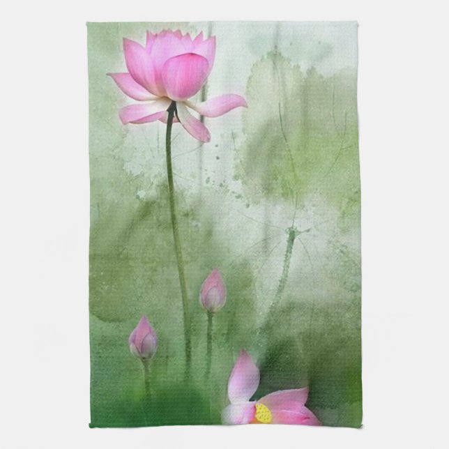 POND LOTUS l Chinese Brush Painting Art Kitchen Towel (Vertical)