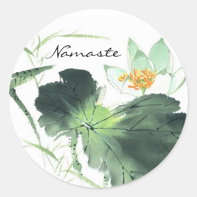 POND LOTUS PEACE l Chinese Brush Painting Art Classic Round Sticker (Front)
