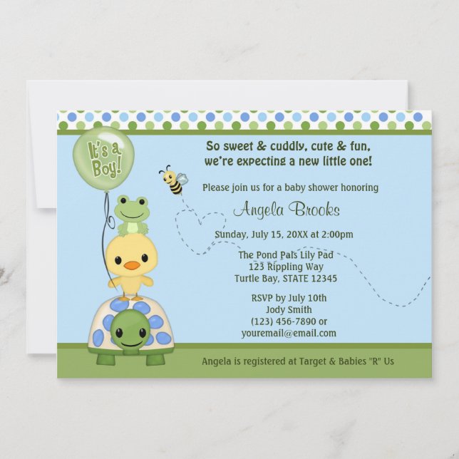 Pond Pals Duck Baby Shower Invitation Frog Turtle (Front)