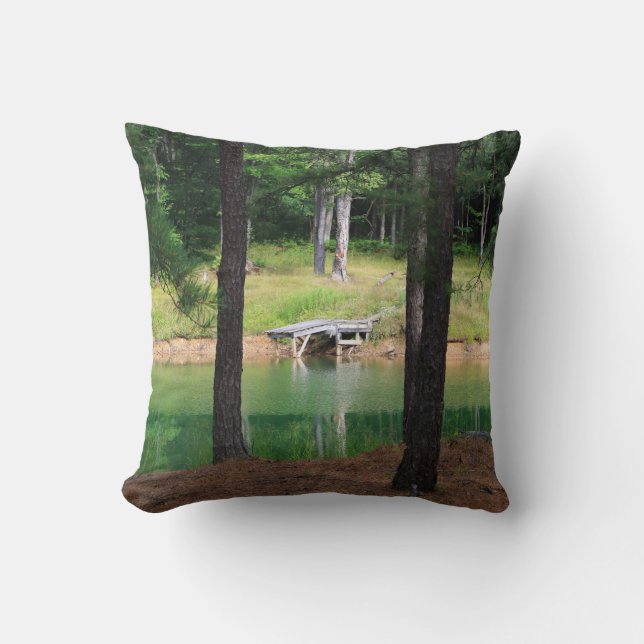 Pond Side Dock Throw Pillow (Front)