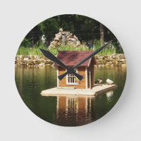 Pond with bird house