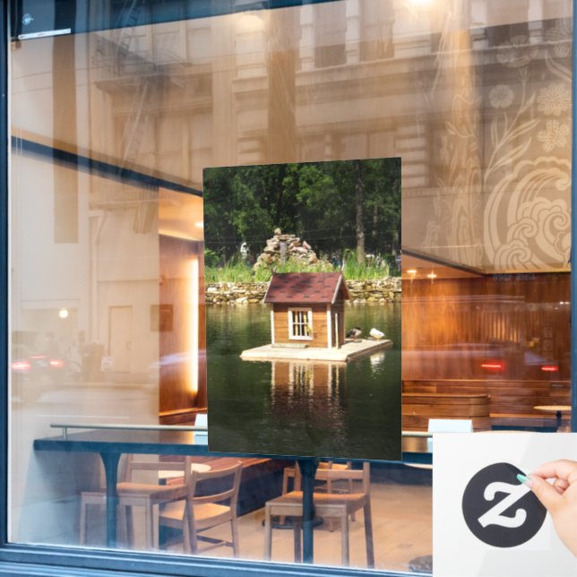 Pond with bird house window cling (Cafe Window)