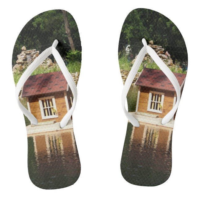 Pond with duck house and alphine slide flip flops (Footbed)