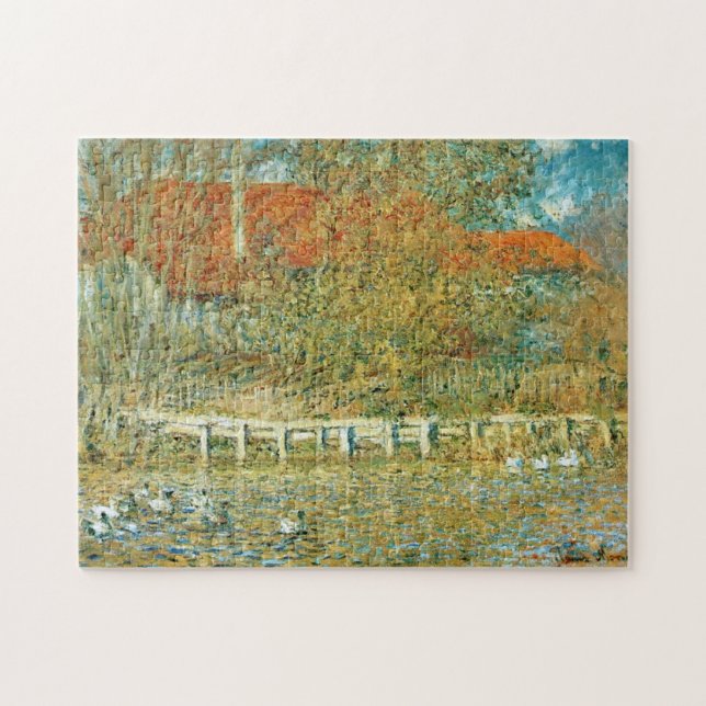 Pond with Ducks in Autumn Monet Fine Art Jigsaw Puzzle (Horizontal)