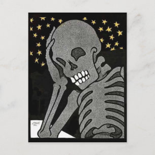 Pondering Skeleton postcard
