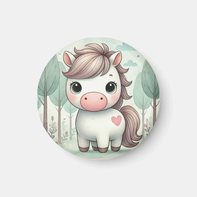 Poney Capricieux dans une Forêt Pastel Magnet (Devant)