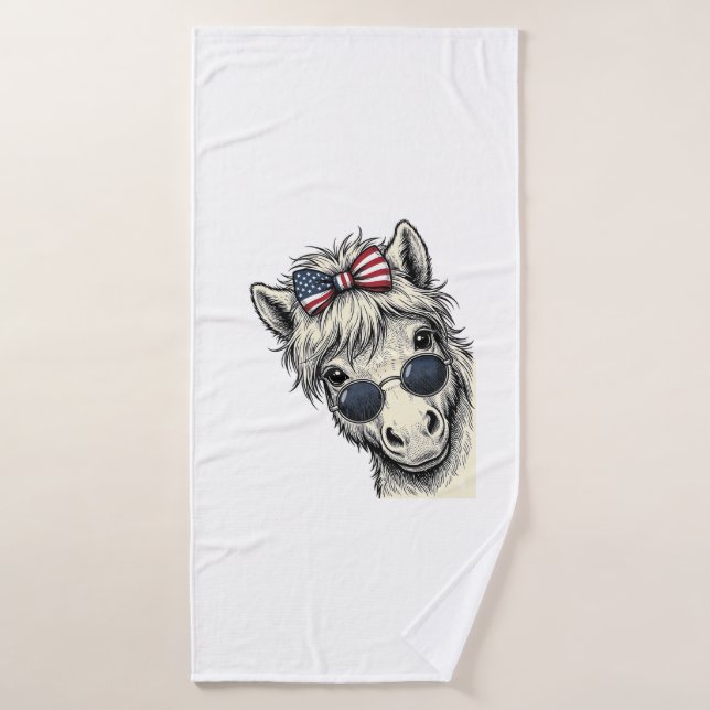 Poney Patriotique Avec Lunettes De Soleil Vintage  (Serviette de bain)