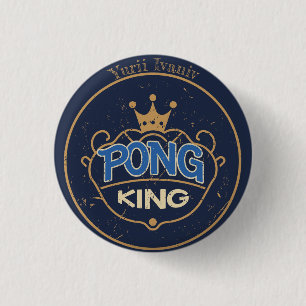 Pong King Blue 1 Inch Round Button
