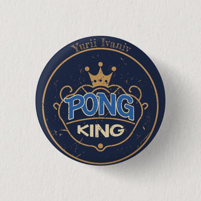 Pong King Blue 1 Inch Round Button (Front)