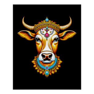 Pongal Decorated Cow Poster