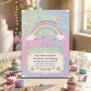Ponies and Rainbow 1st Birthday Party Invitation