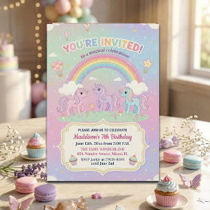 Ponies and Rainbow 7th Birthday Party Invitation