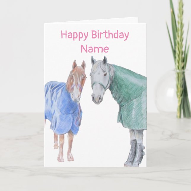 Ponies in Rugs Birthday Card (Front)