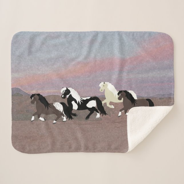 Ponies Sherpa Blanket (Front (Horizontal))