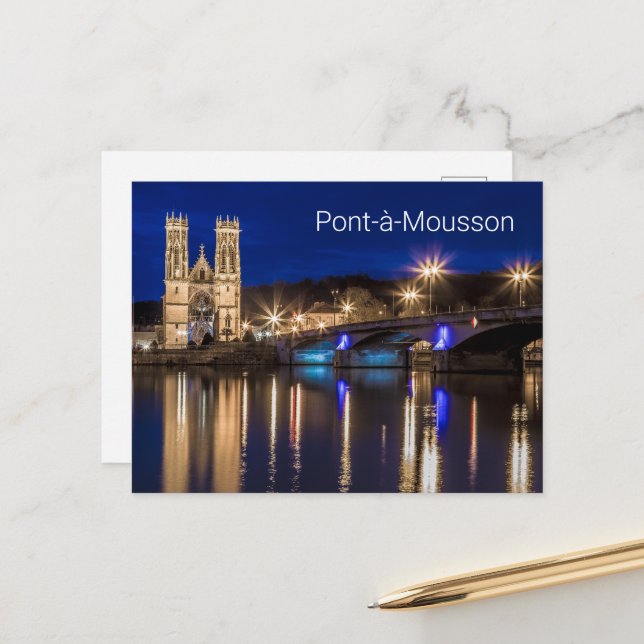 Pont a Mousson Panorama with Moselle Souvenir Holiday Postcard (Front/Back In Situ)