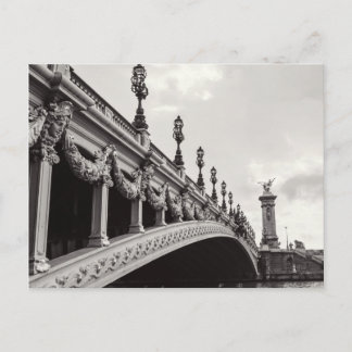 Pont Alexandre III Black and White Paris Postcard