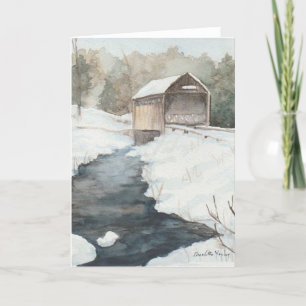 Pont couvert dans la neige Carte de note d'art