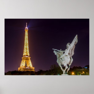 Pont de Bir-Hakeim at night - Paris, France Poster