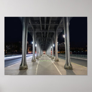 Pont de Bir-Hakeim at night - Paris, France Poster