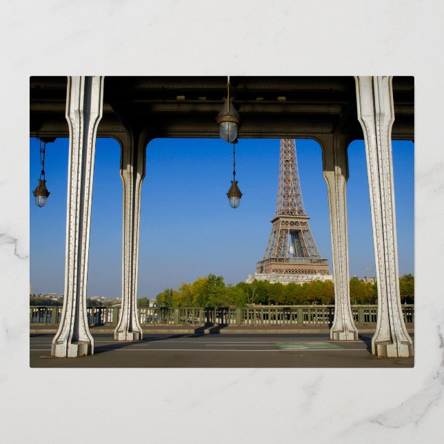 Pont de Bir Hakeim in Paris Foil Holiday Postcard (Front)