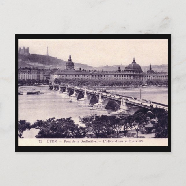 Pont de la Guillotiere, Lyon, France Vintage Postcard (Front)