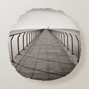 Pont Del Petroli at sunrise in Barcelona in Spaina Round Pillow
