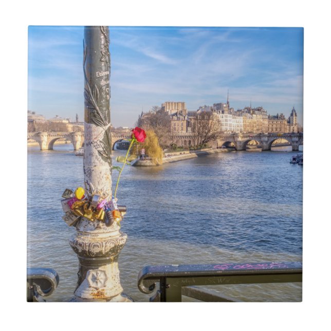 Pont des Arts on Valentine's day - Paris Tile (Front)
