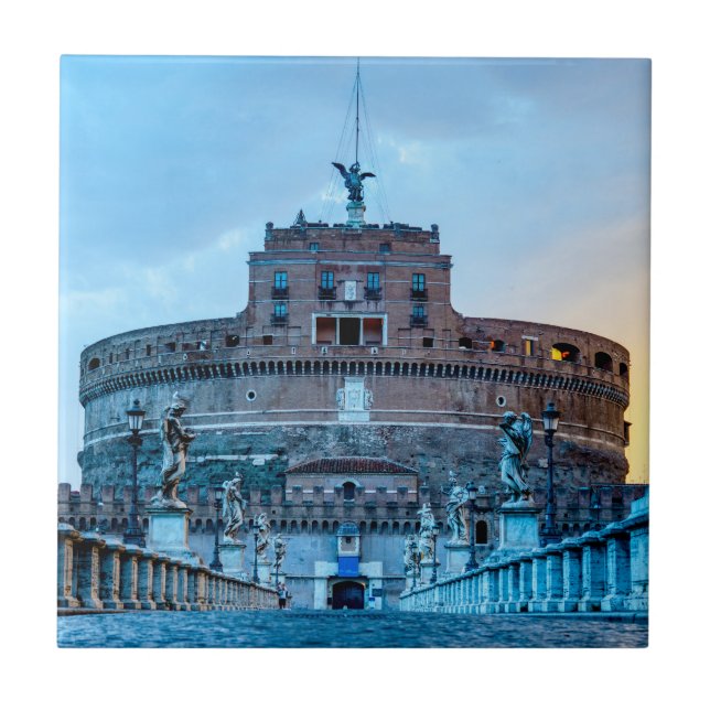 Ponte Sant'Angelo at dawn - Rome Italy Tile (Front)