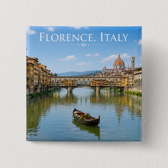 Ponte Vecchio Romantic Cityscape Artwork 2 Inch Square Button (Front)