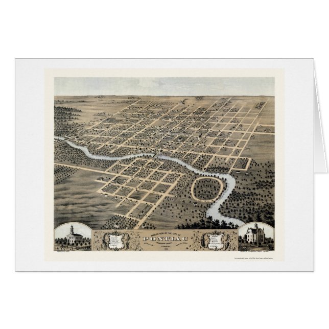 Pontiac, carte panoramique de l'IL - 1869 (Devant horizontal)