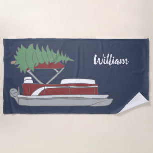 Pontoon Boat with Christmas Tree on Top Beach Towel