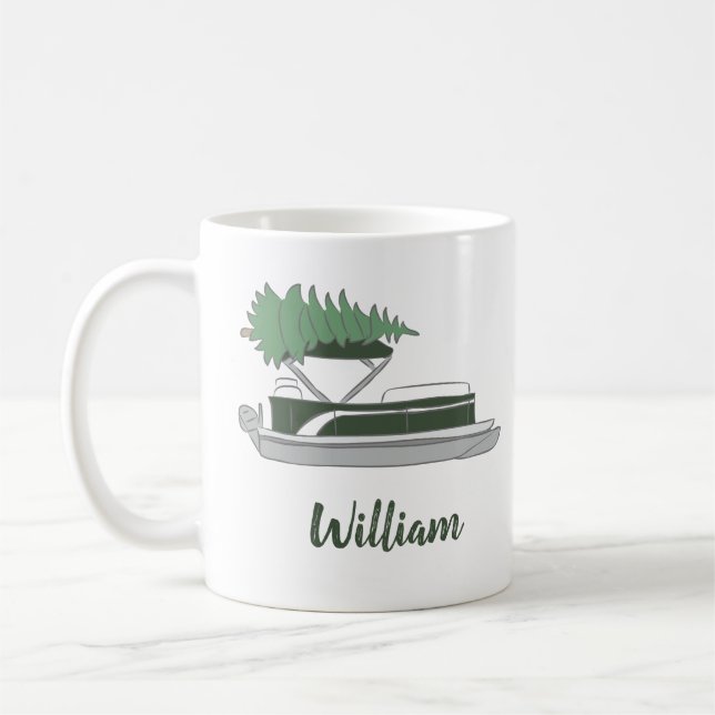 Pontoon Boat with Christmas Tree on Top Coffee Mug (Left)