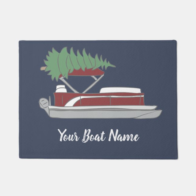 Pontoon Boat with Christmas Tree on Top Doormat (Front)