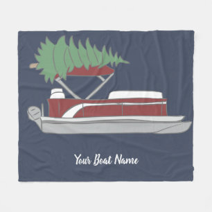 Pontoon Boat with Christmas Tree on Top Fleece Bla Blanket
