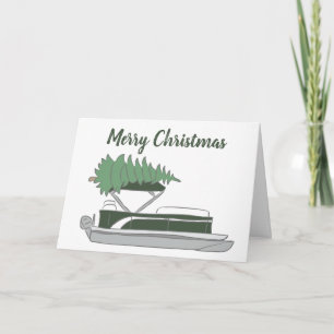 Pontoon Boat with Christmas Tree on Top Holiday Card
