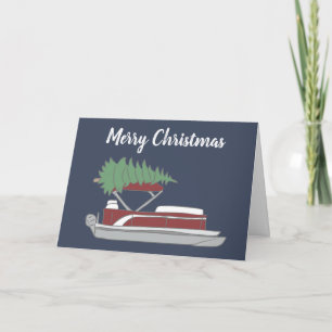 Pontoon Boat with Christmas Tree on Top Holiday Card