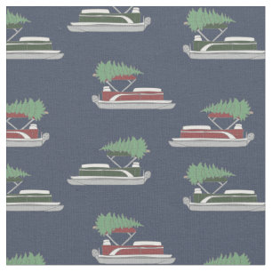 Pontoon Boat with Christmas Tree on Top Patterned Fabric