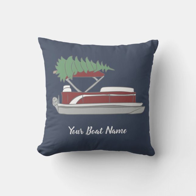 Pontoon Boat with Christmas Tree on Top Throw Pillow (Front)