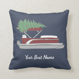 Pontoon Boat with Christmas Tree on Top Throw Pillow