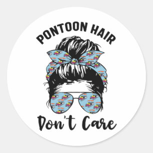 Pontoon Captain Boating Pontoon Hair Don't Care Me Classic Round Sticker