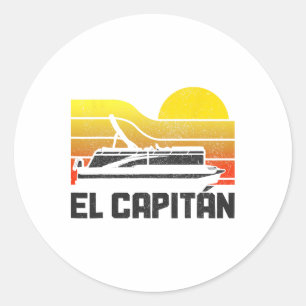 Pontoon Captain El Capitan Pontooning Boating Vint Classic Round Sticker