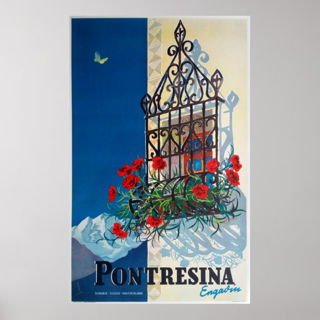 Pontresina - Switzerland, Vintage Travel Poster (Front)