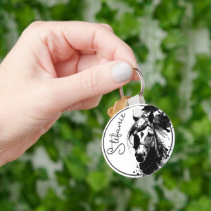 Pony 3 Black & White Round Keychain