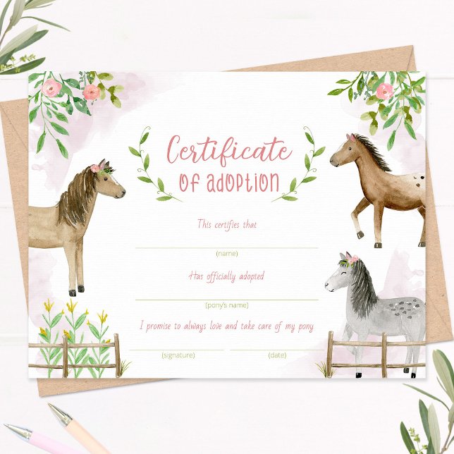 Pony adoption certificate, certificate of adoption (Creator Uploaded)