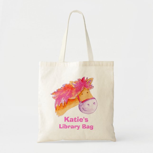 Pony bag pink orange & cream tote library bag (Front)