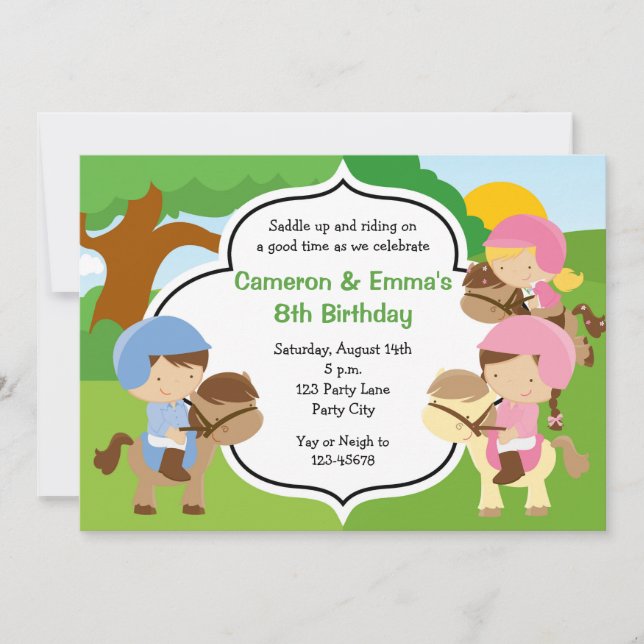 Pony Birthday Invitations for Twins (Boy/Girl) (Front)