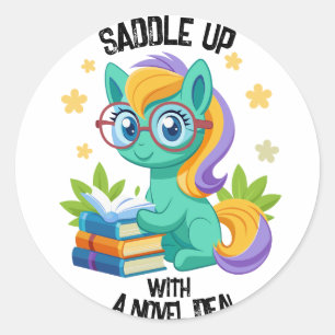 Pony Book Reading Encouragement Personalize Classic Round Sticker