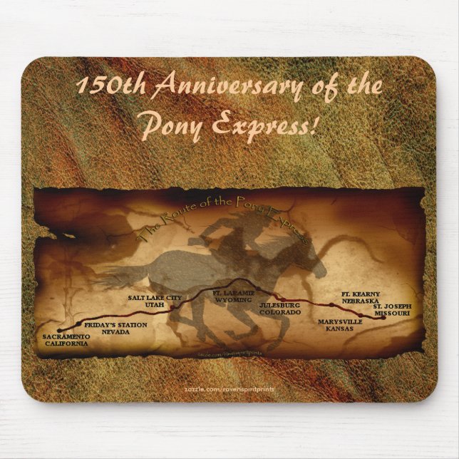 Pony Express Map Route 150th Anniversary  Mousepad (Front)